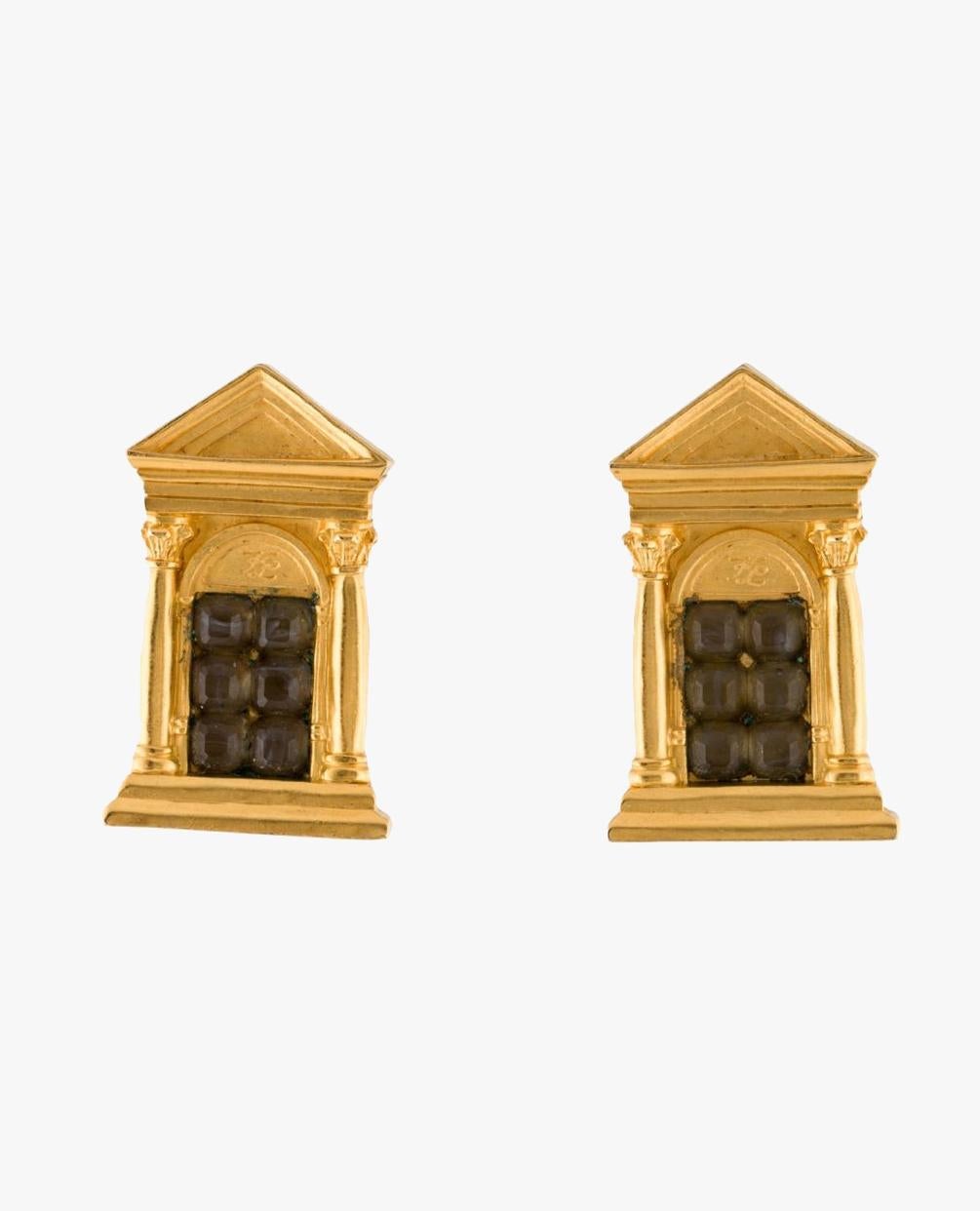 Classical Greek Karl Lagerfeld vintage greek temple door clip-on earrings, 1980s For Sale