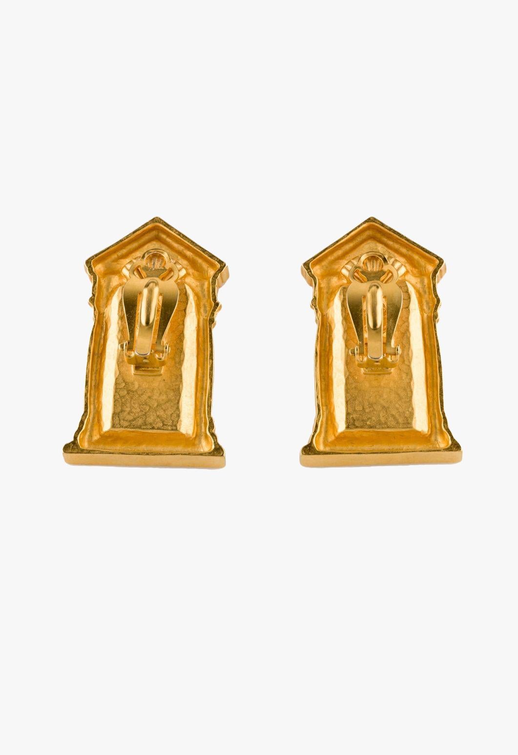 Karl Lagerfeld vintage greek temple door clip-on earrings, 1980s In Good Condition For Sale In New York, NY