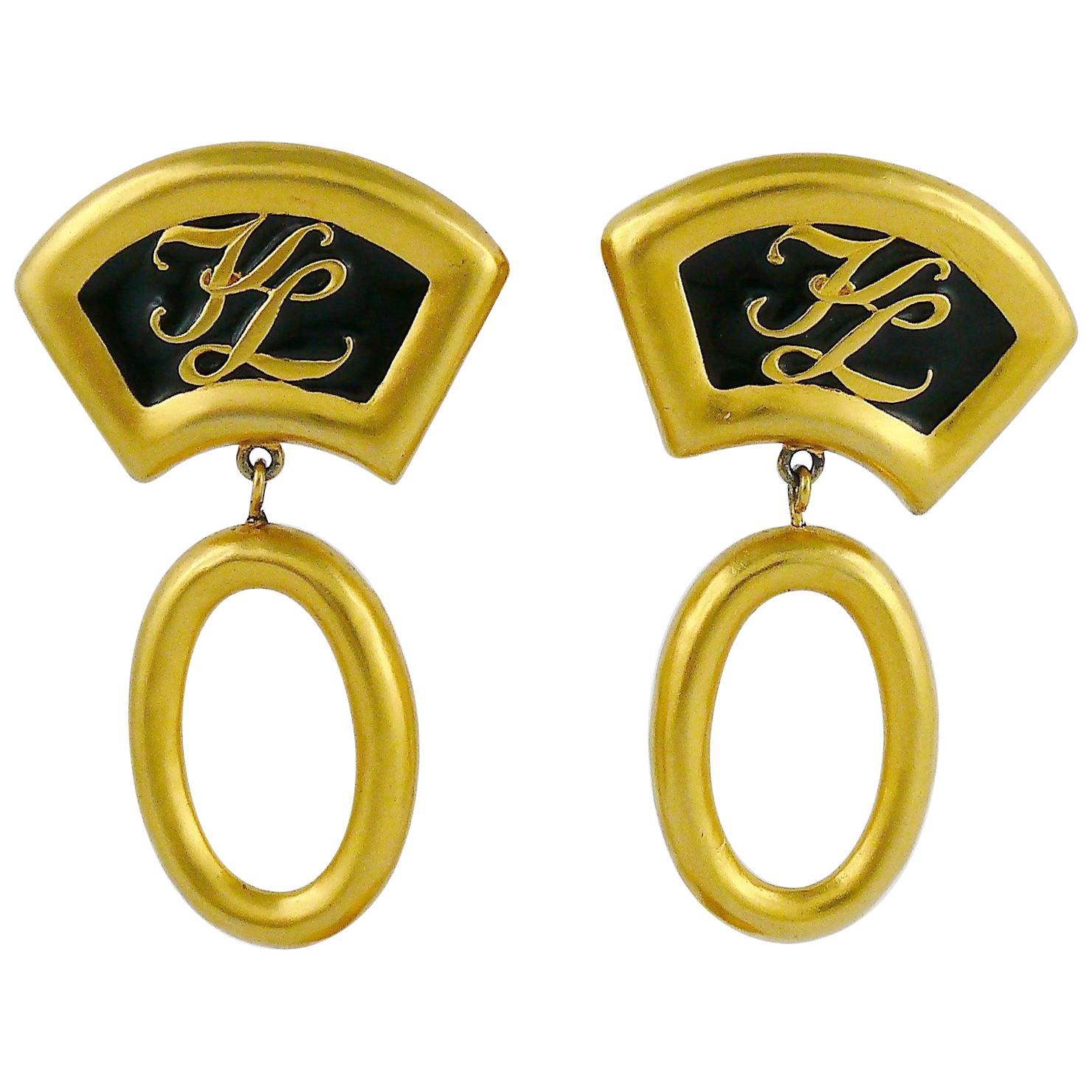 Karl Lagerfeld Vintage Iconic Fan Dangling Earrings