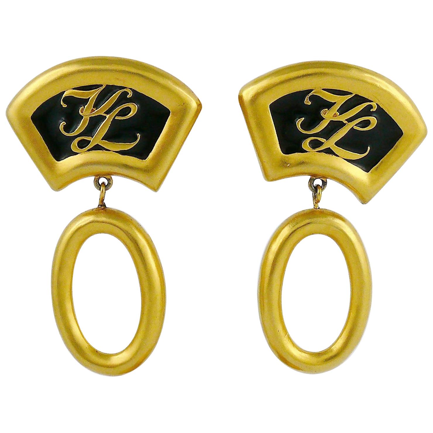 Karl Lagerfeld Vintage Iconic Fan Dangling Earrings For Sale