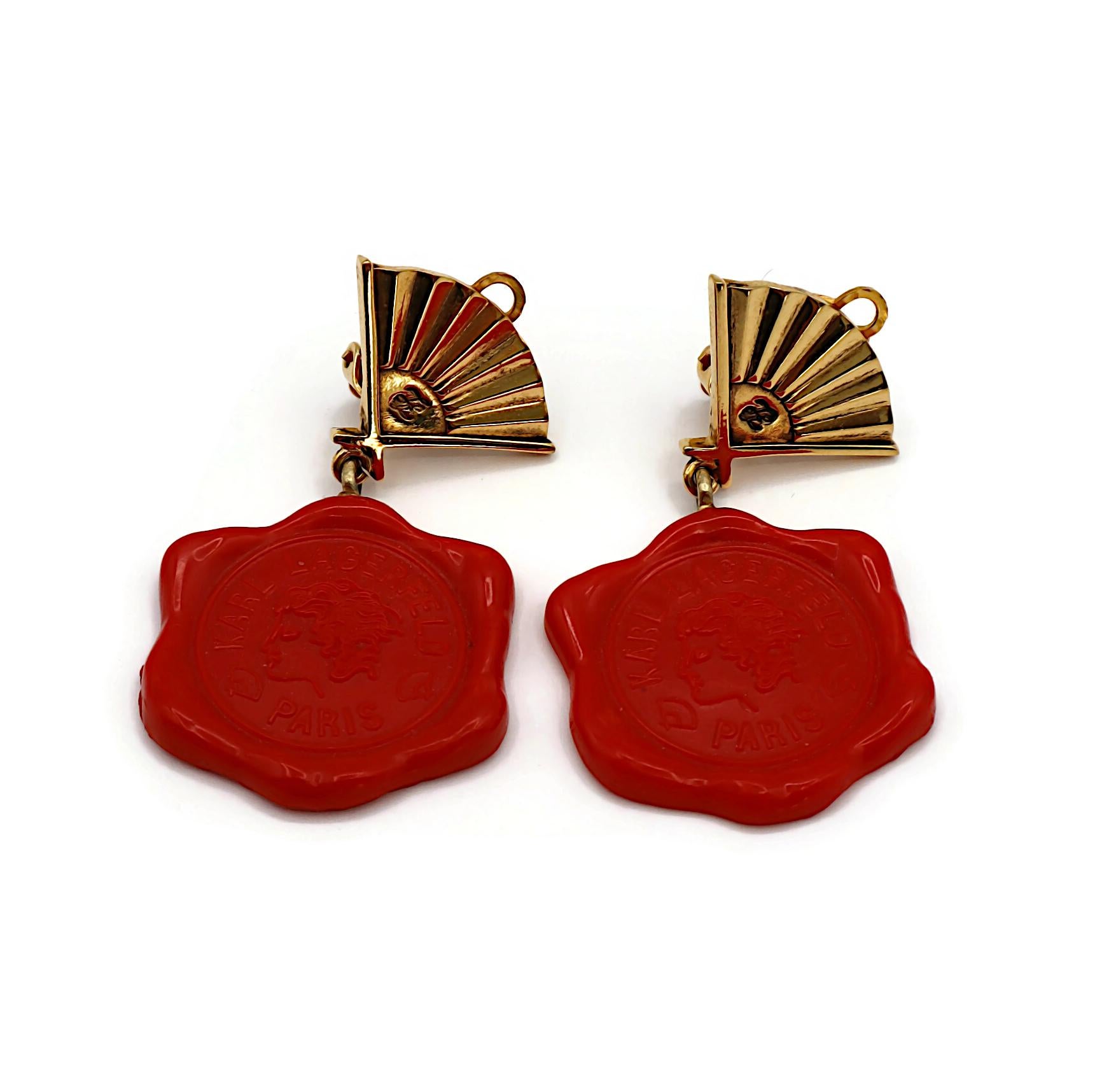 Women's KARL LAGERFELD Vintage Iconic Profile Wax Seal Fan Dangle Earrings For Sale