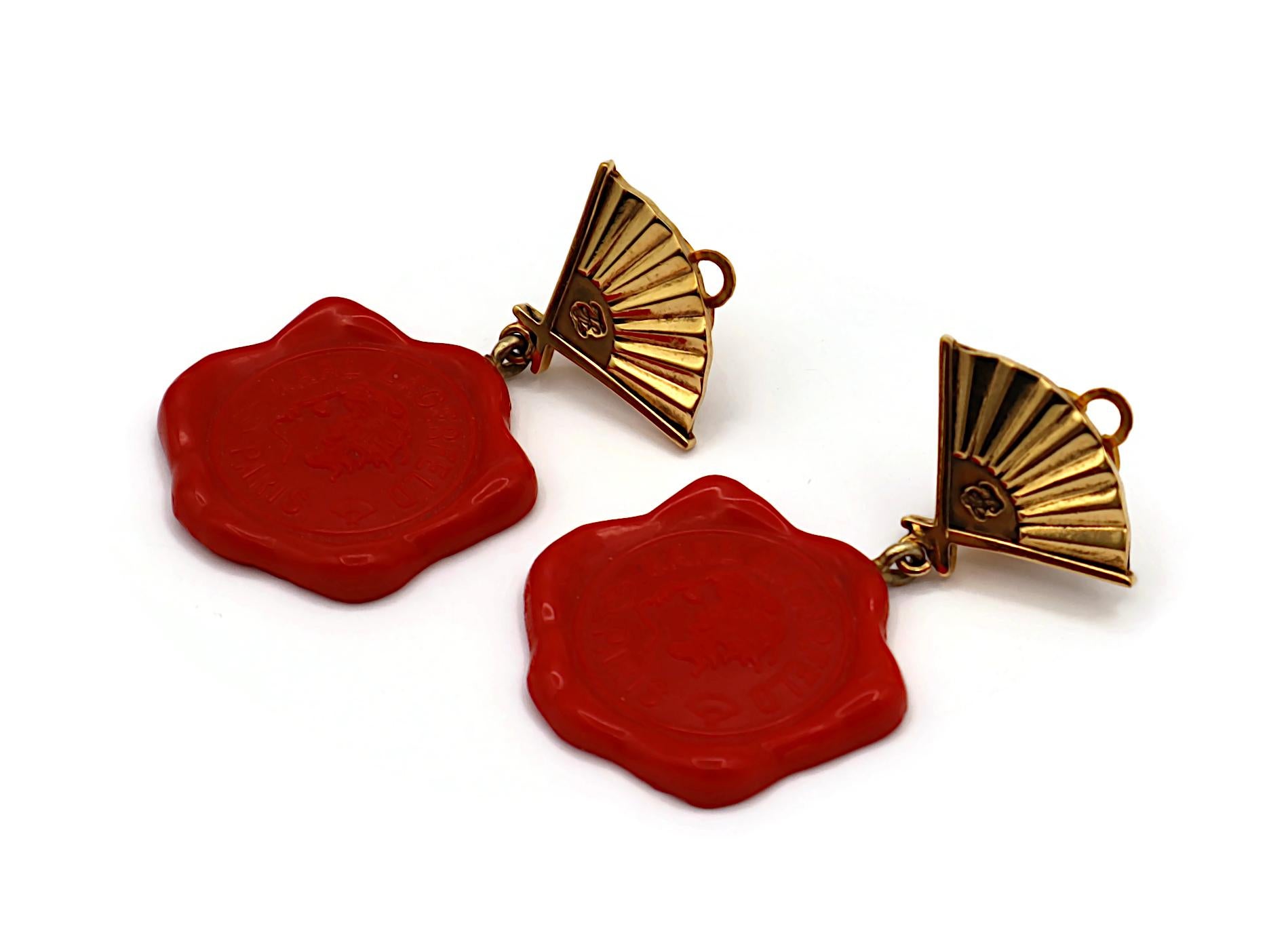 KARL LAGERFELD Vintage Iconic Profile Wax Seal Fan Dangle Earrings For Sale 1