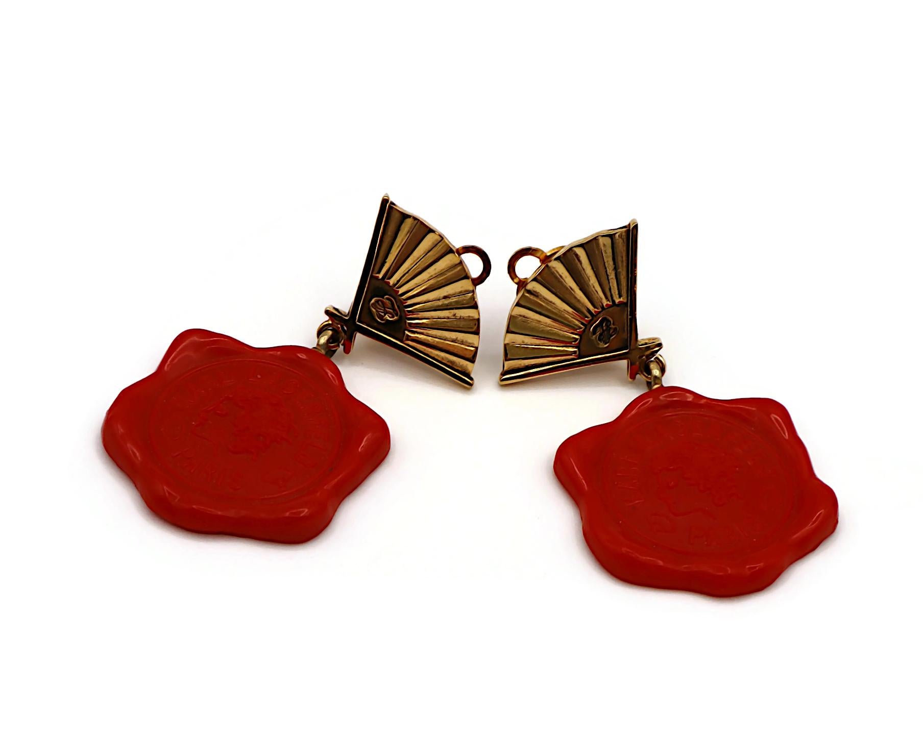KARL LAGERFELD Vintage Iconic Profile Wax Seal Fan Dangle Earrings For Sale 2