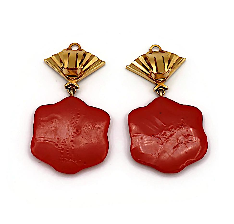 KARL LAGERFELD Vintage Iconic Profile Wax Seal Fan Dangle Earrings For Sale 3
