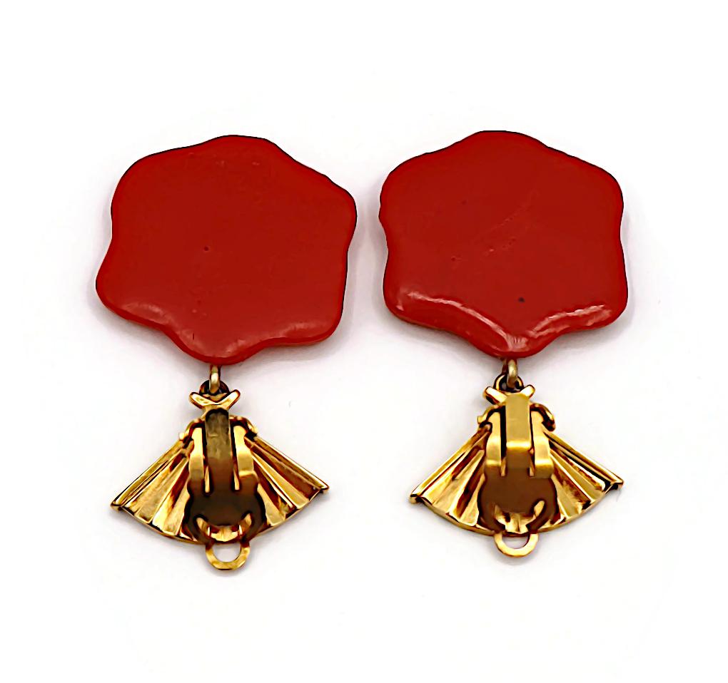 KARL LAGERFELD Vintage Iconic Profile Wax Seal Fan Dangle Earrings For Sale 4