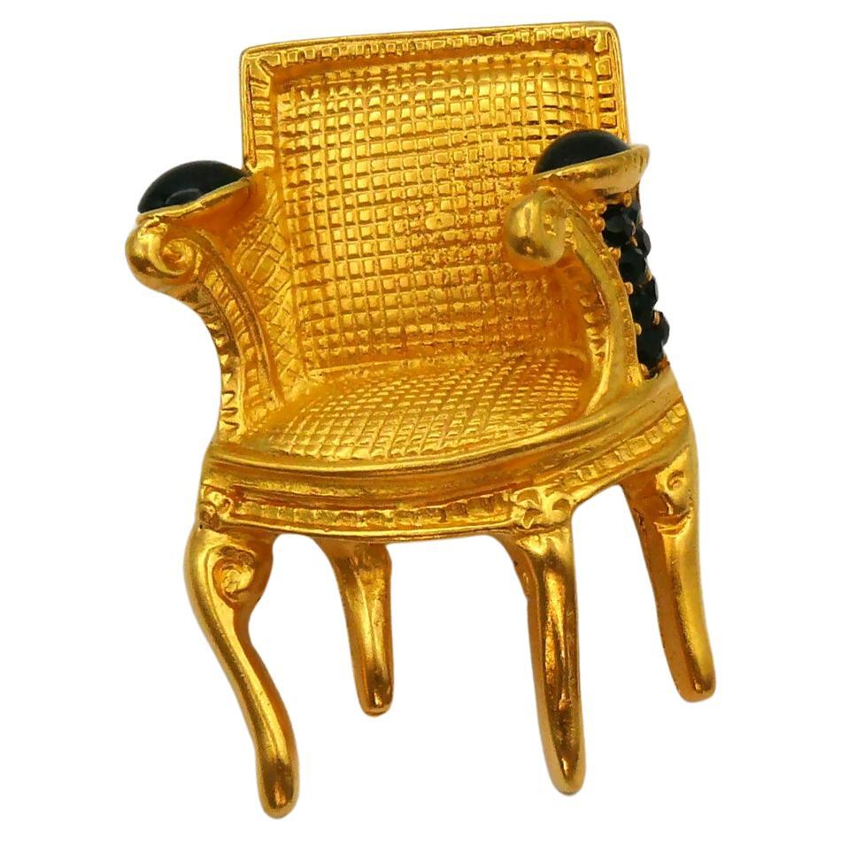 KARL LAGERFELD Vintage Jeweled Armchair Pin Brooch For Sale