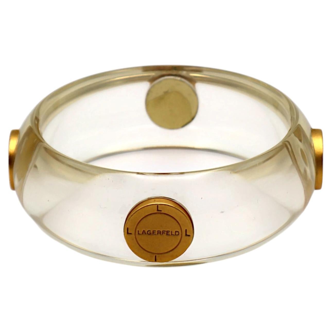 Pre-owned Karl Lagerfeld Vintage Light Yellow Resin Bangle Bracelet With Logo Coins