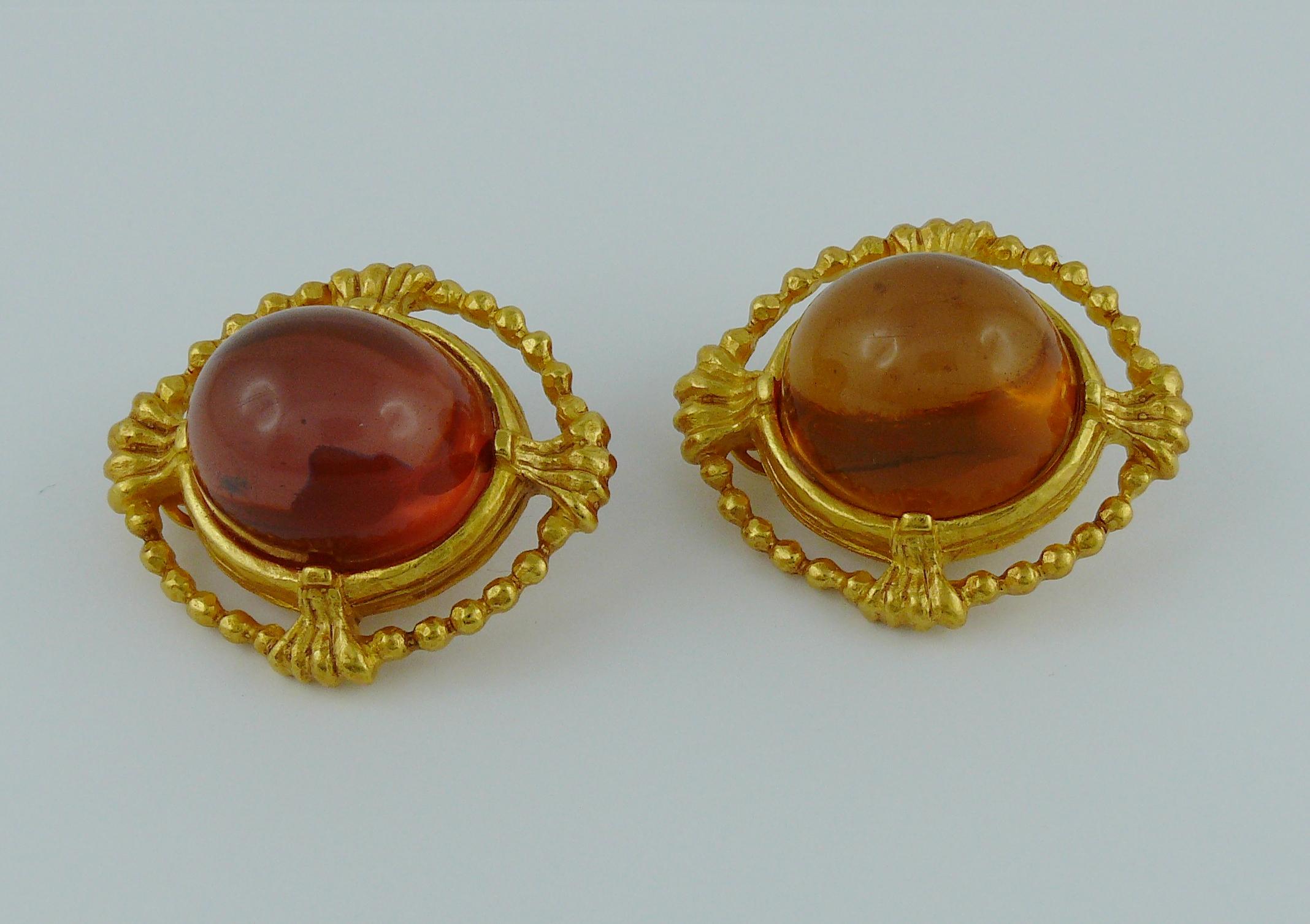 Karl Lagerfeld Vintage Massive Resin Cabochon Clip-On Earrings In Good Condition In Nice, FR