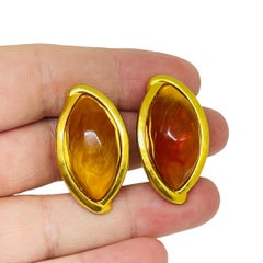 KARL LAGERFELD vintage matte gold plated poured glass designer clip on earrings