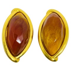 KARL LAGERFELD vintage matte gold plated poured glass designer clip on earrings