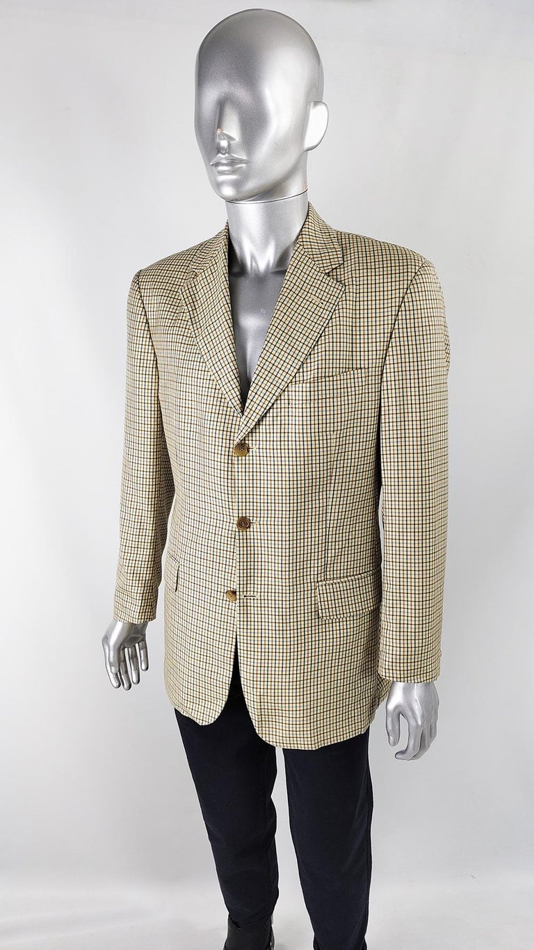 Karl Lagerfeld Vintage Mens Virgin Wool & Silk Checked Sport Coat, 1990s In Excellent Condition For Sale In Doncaster, South Yorkshire