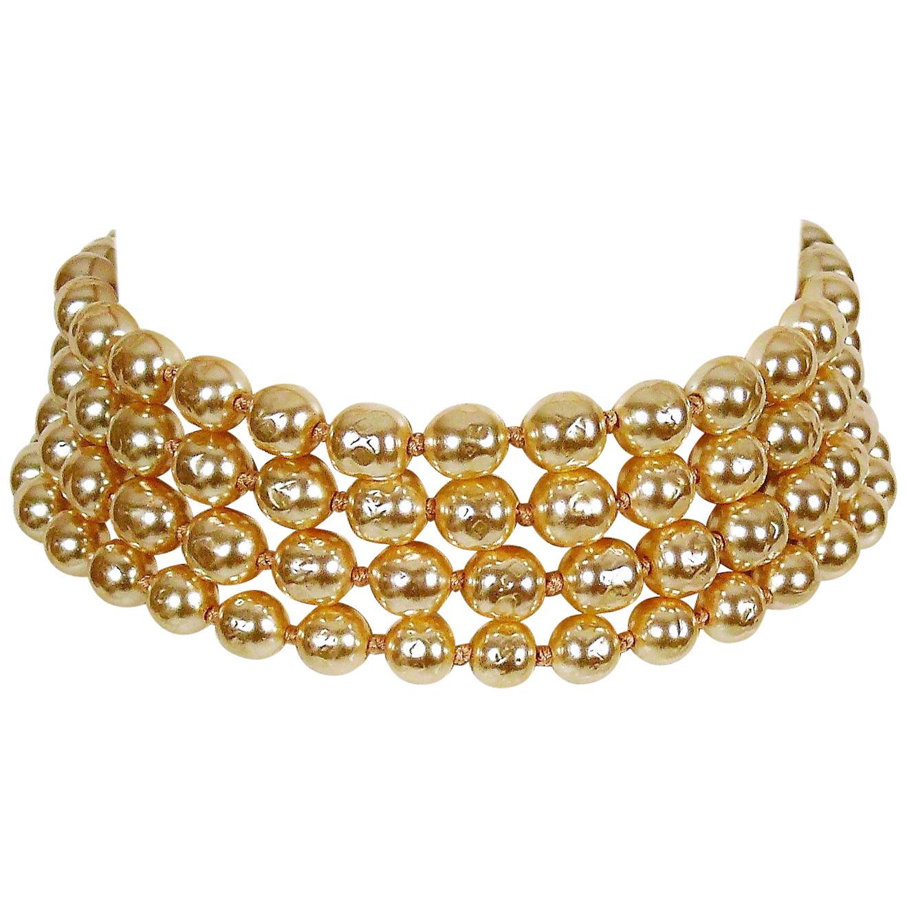 Karl Lagerfeld Vintage Multi Layer Pearl Choker Necklace