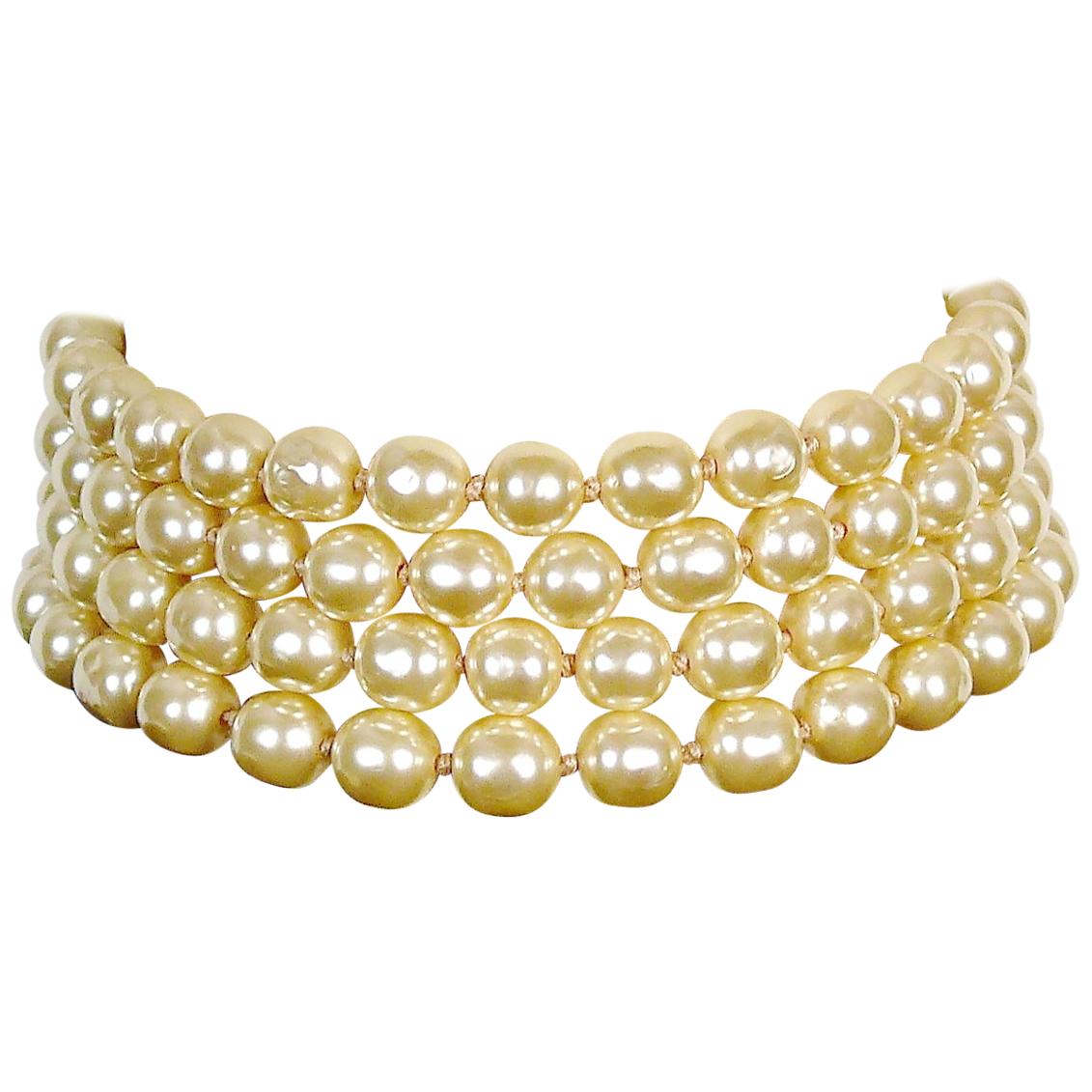 Karl Lagerfeld Vintage Multi Layer Pearl Choker Necklace