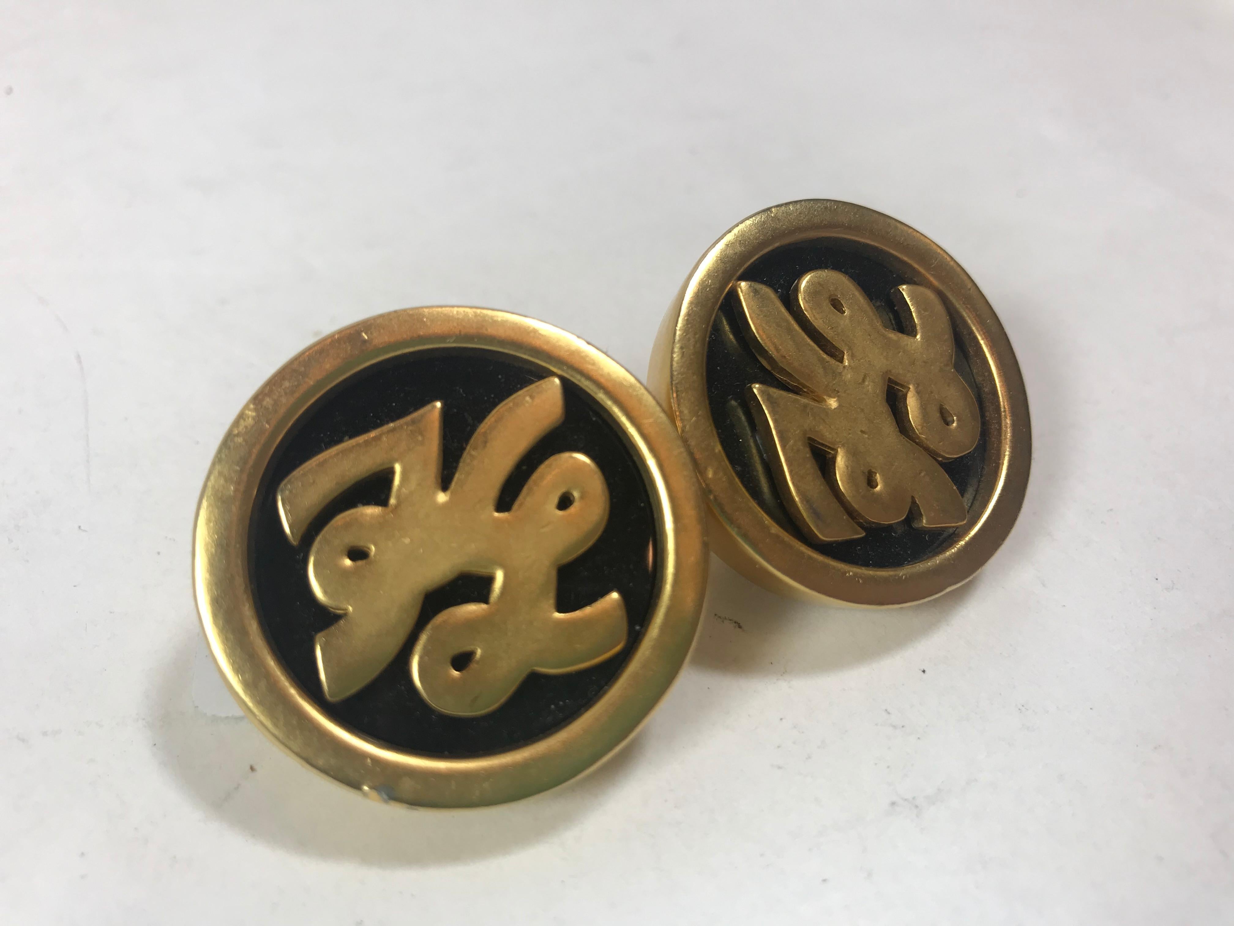 Karl Lagerfeld Vintage Oversized Monogram Clip-On Earrings In Good Condition For Sale In Roslyn, NY