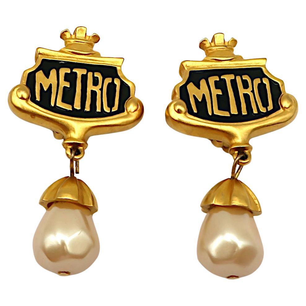 KARL LAGERFELD Vintage Parisian Metro Station Sign Dangle Earrings For Sale