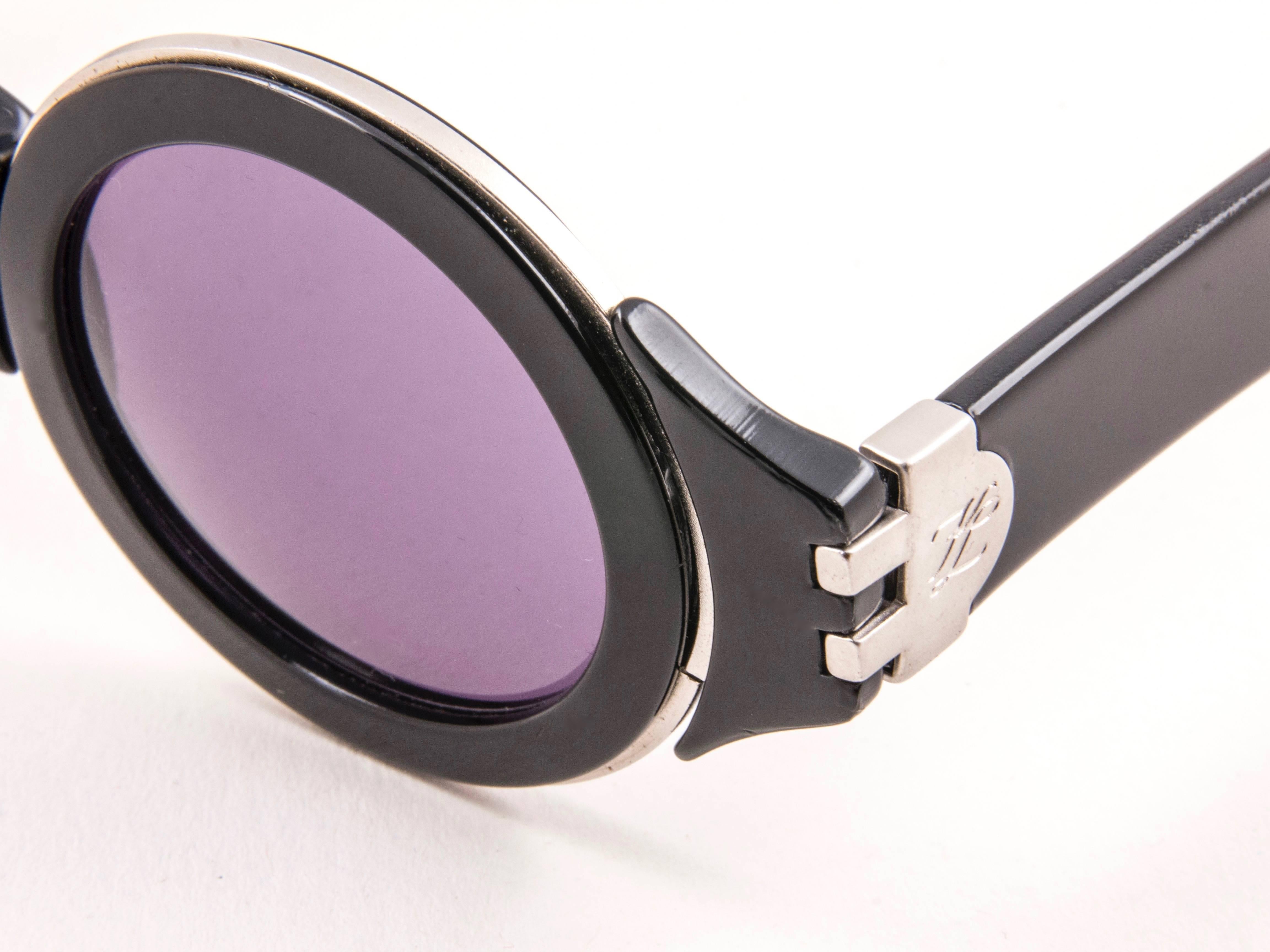 Women's or Men's Karl Lagerfeld Vintage Round Black and Silver Sunglasses Made In Germany, 1980s For Sale