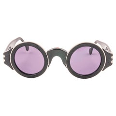 Karl Lagerfeld Gafas de sol vintage redondas negras y plateadas Made In Germany, años 80