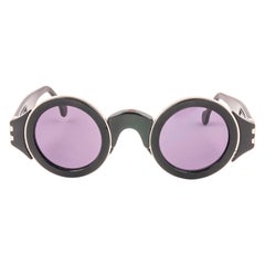 Karl Lagerfeld lunettes de soleil rondes vintage noires et argentées fabriquées en Allemagne, années 1980