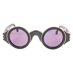 Karl Lagerfeld Vintage Round Black and Silver Sunglasses Made In Germany, 1980s