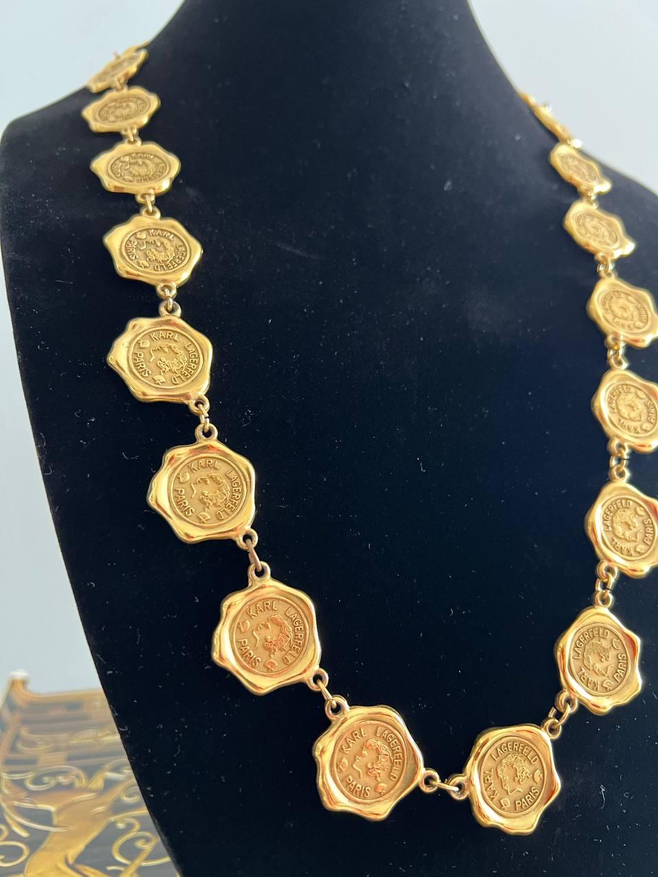 Women's or Men's Karl Lagerfeld vintage runway coin wax seal necklace, 1990s For Sale