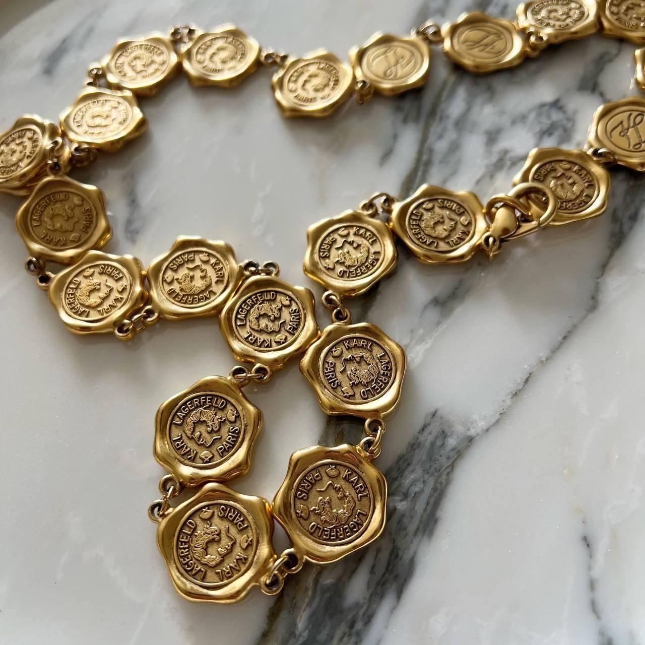 Karl Lagerfeld vintage runway coin wax seal necklace, 1990s For Sale 4