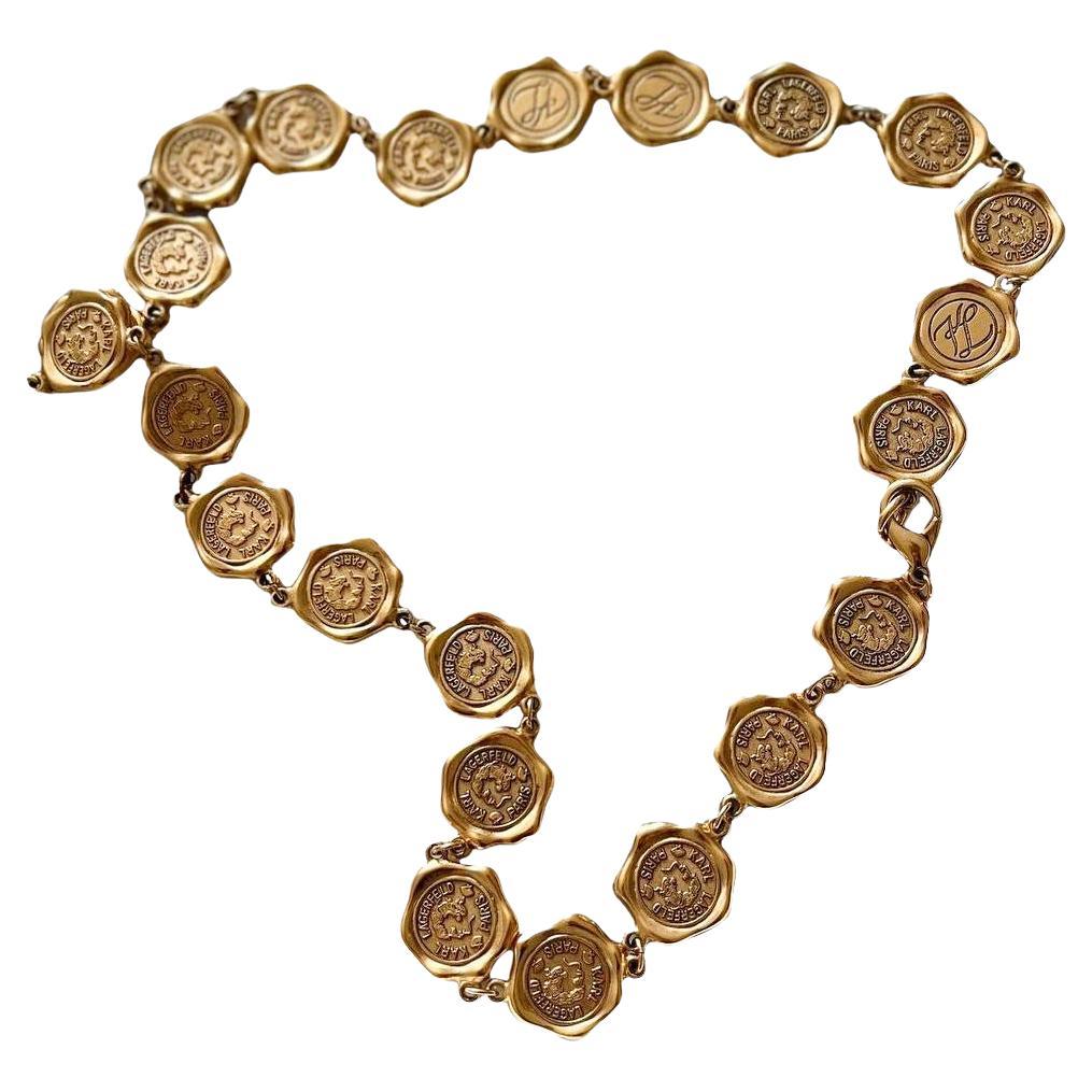 Karl Lagerfeld vintage runway coin wax seal necklace, 1990s For Sale