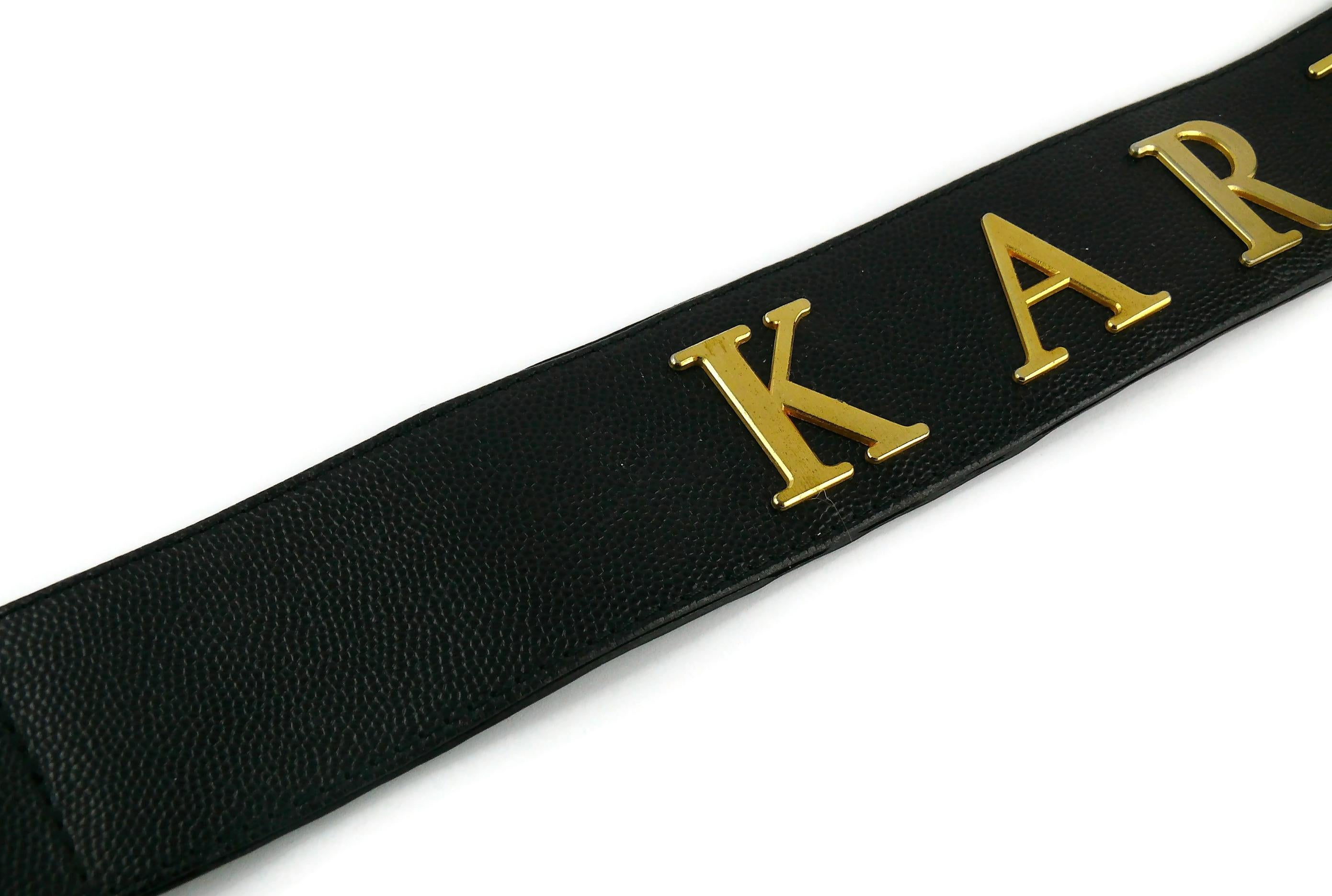 Karl Lagerfeld Vintage Spelled Letters Black Caviar Leather Belt 3