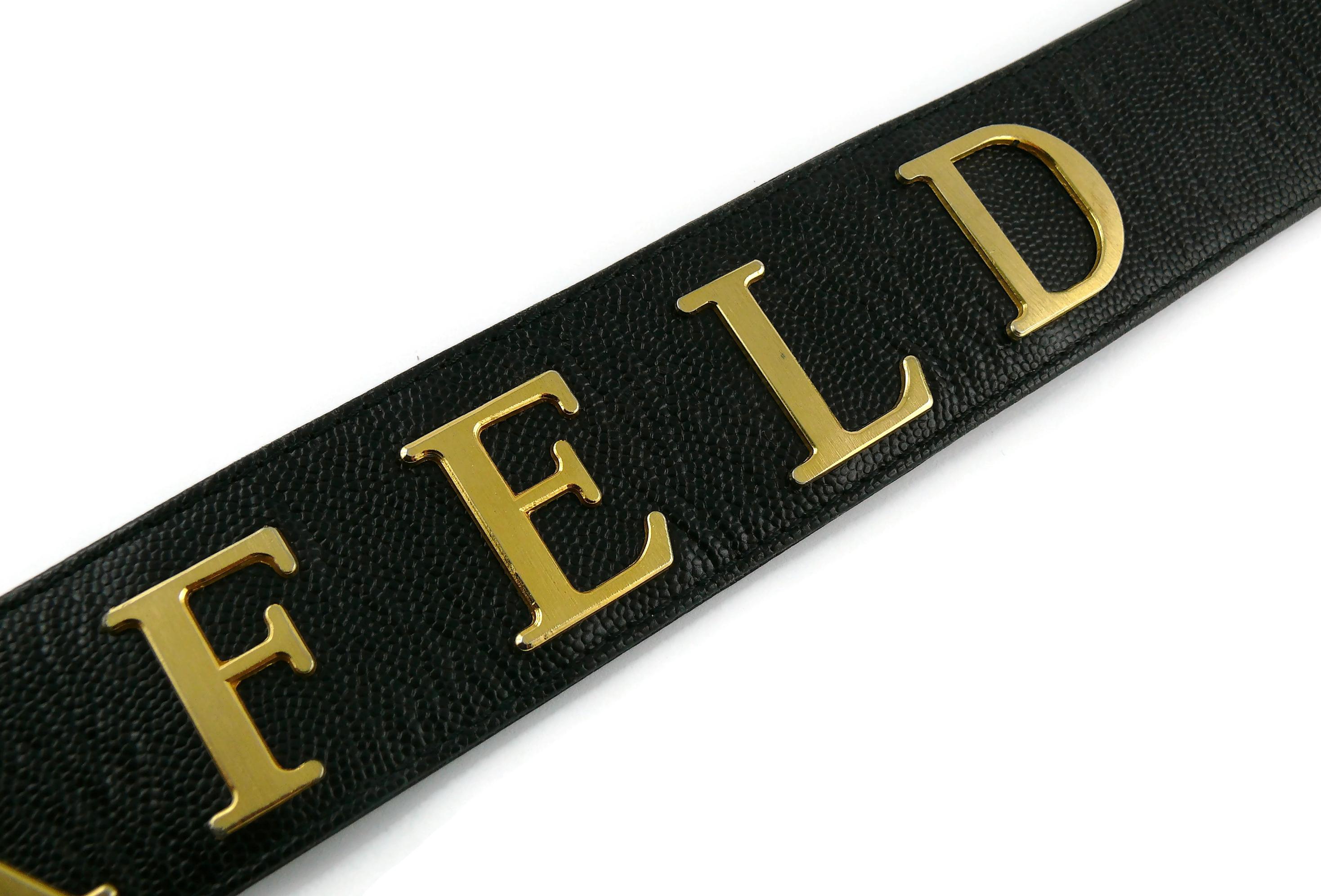 Karl Lagerfeld Vintage Spelled Letters Black Caviar Leather Belt In Good Condition In Nice, FR