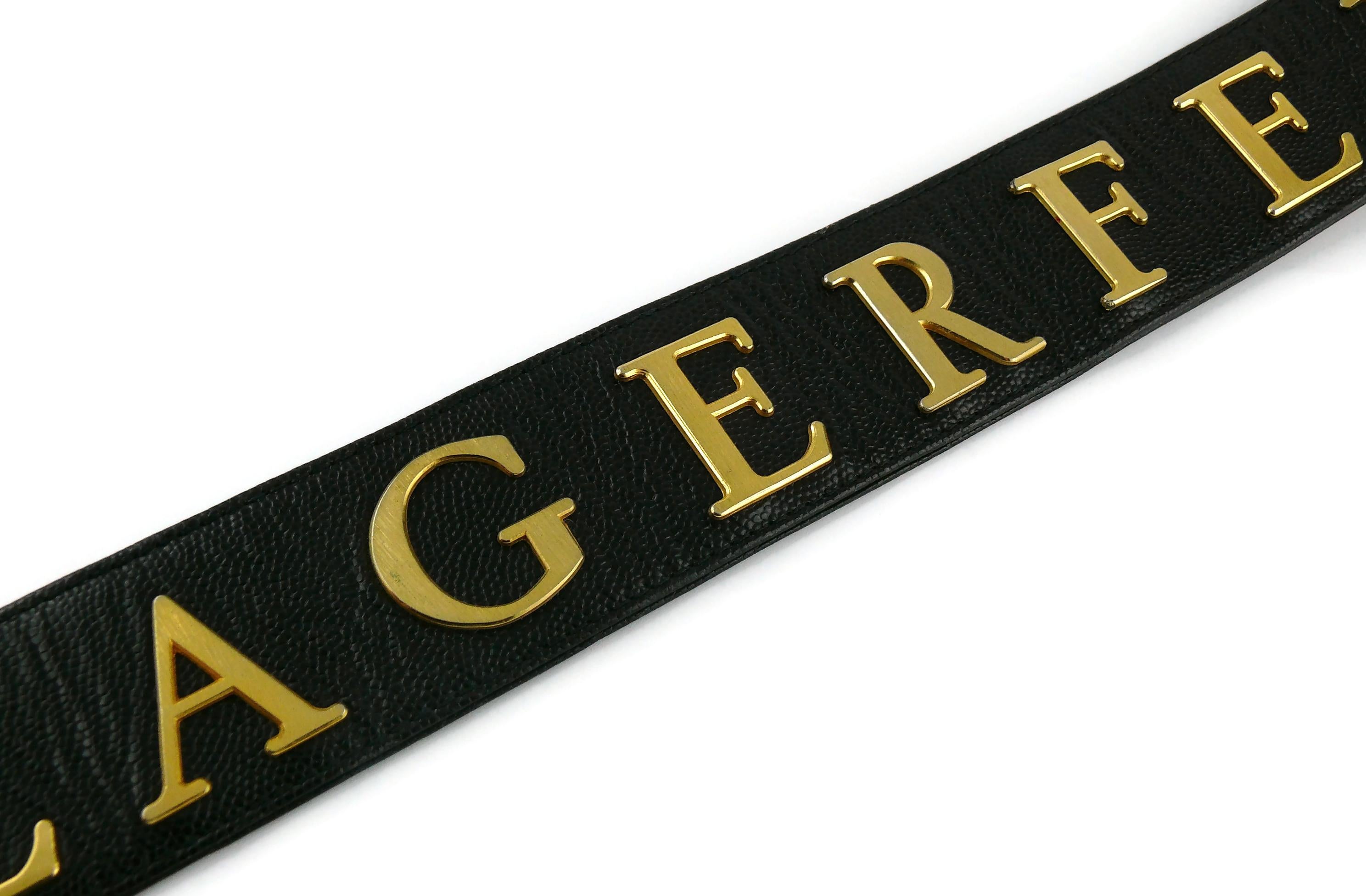 Women's Karl Lagerfeld Vintage Spelled Letters Black Caviar Leather Belt