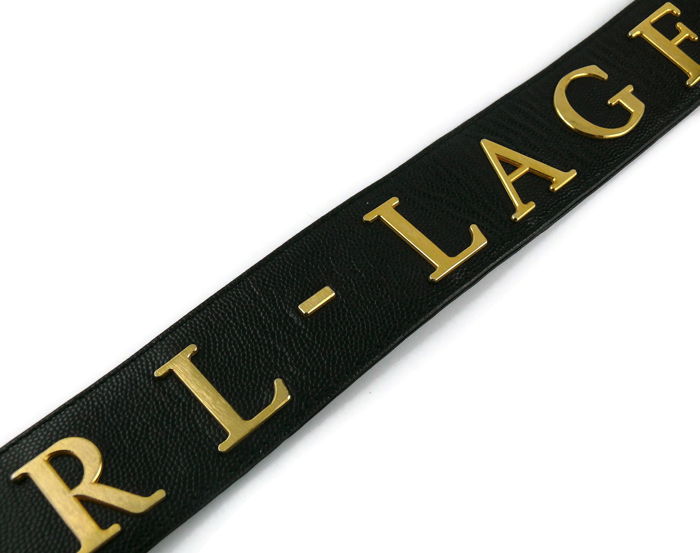 Karl Lagerfeld Vintage Spelled Letters Black Caviar Leather Belt 1