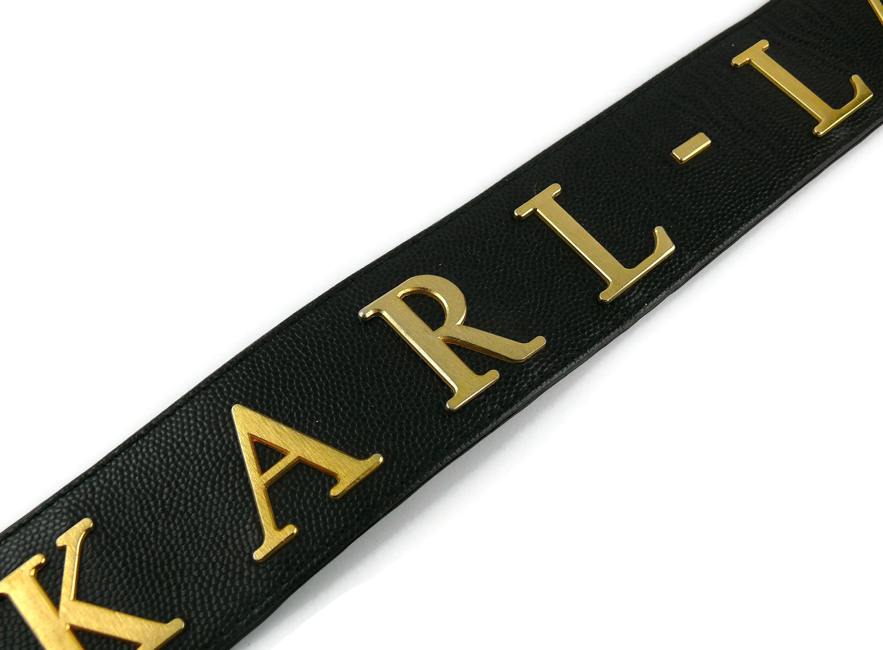 Karl Lagerfeld Vintage Spelled Letters Black Caviar Leather Belt 2