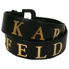 Karl Lagerfeld Vintage Spelled Letters Black Caviar Leather Belt