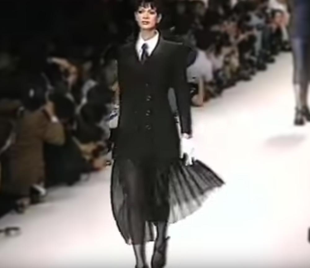 Karl Lagerfeld Vintage Tuxedo Pleated Black Chiffon Runway Maxi Jacket, S/S 1992 5