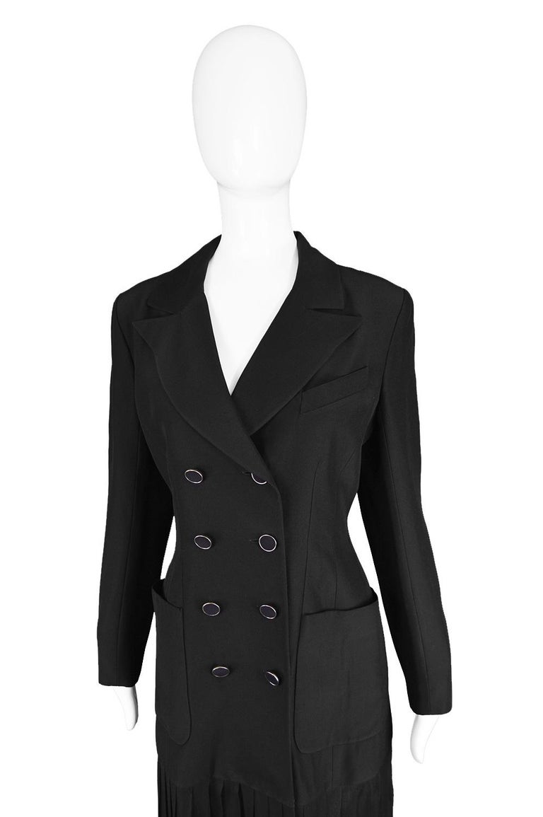 Karl Lagerfeld Vintage Tuxedo Pleated Black Chiffon Runway Maxi Jacket ...
