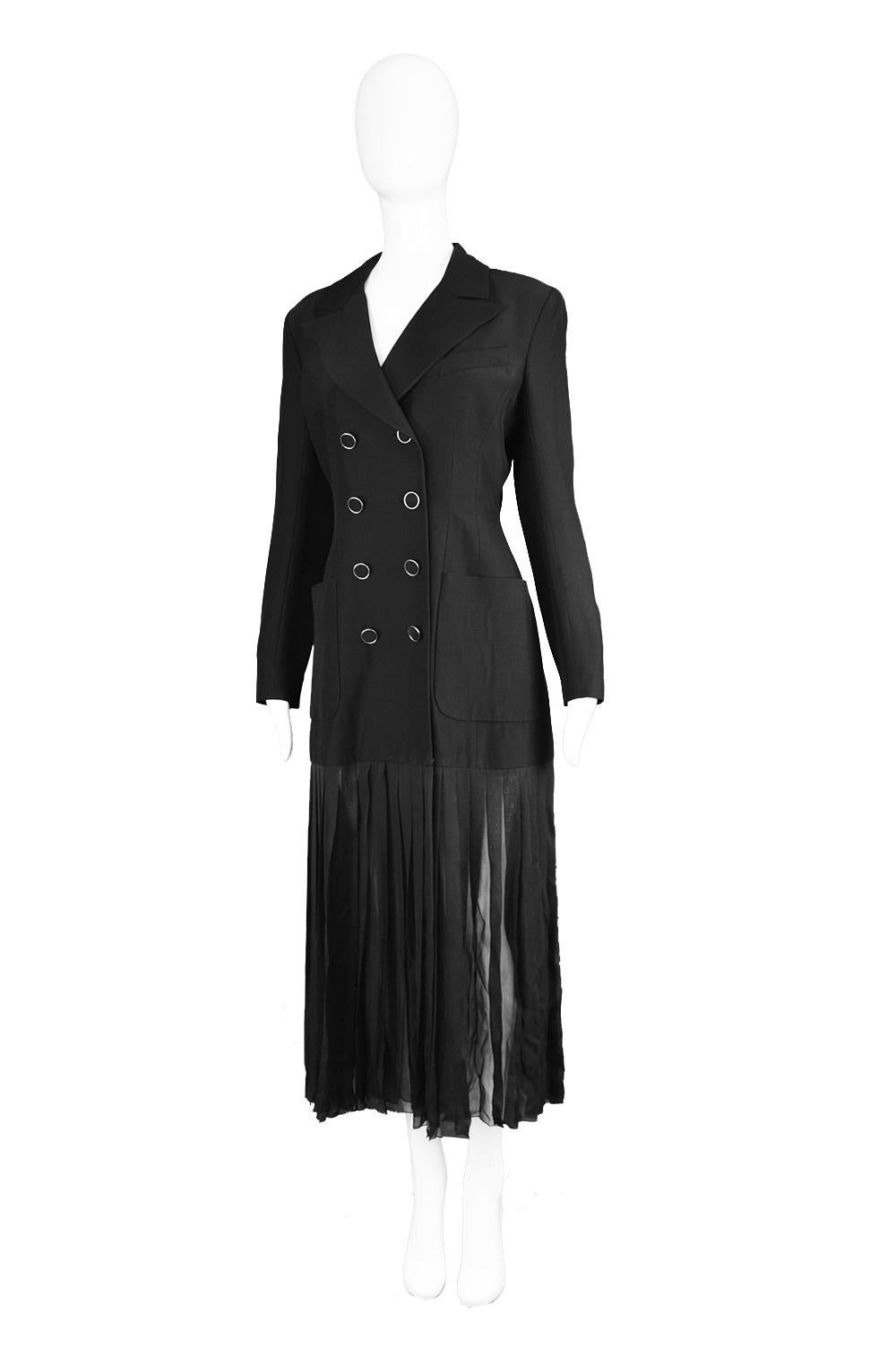 Karl Lagerfeld Vintage Tuxedo Pleated Black Chiffon Runway Maxi Jacket, S/S 1992 In Excellent Condition In Doncaster, South Yorkshire