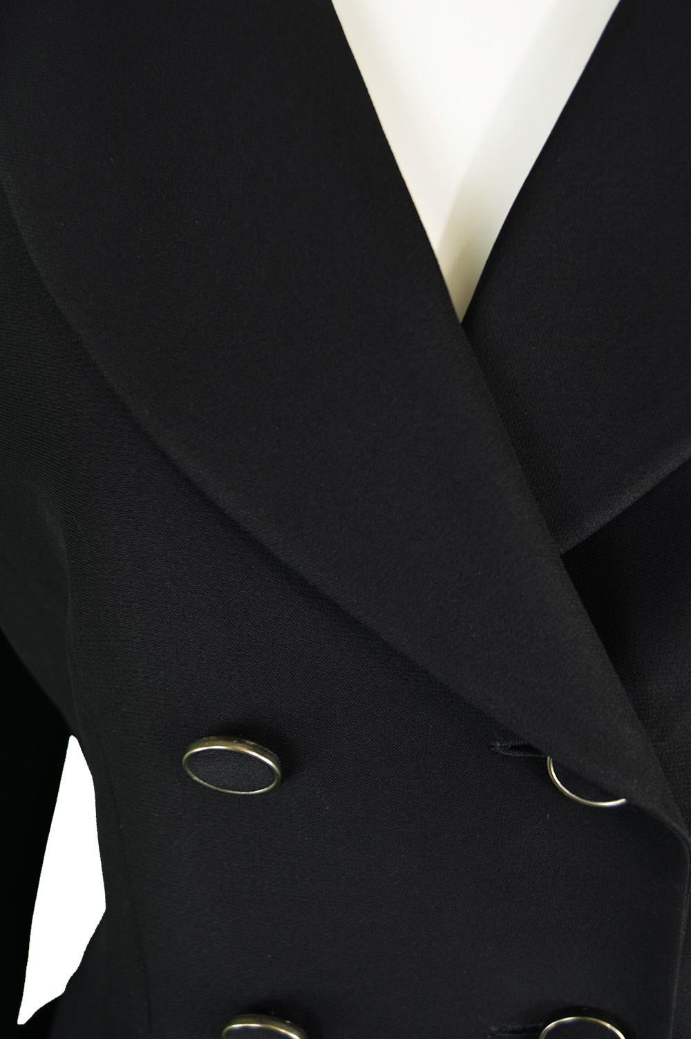 Women's Karl Lagerfeld Vintage Tuxedo Pleated Black Chiffon Runway Maxi Jacket, S/S 1992