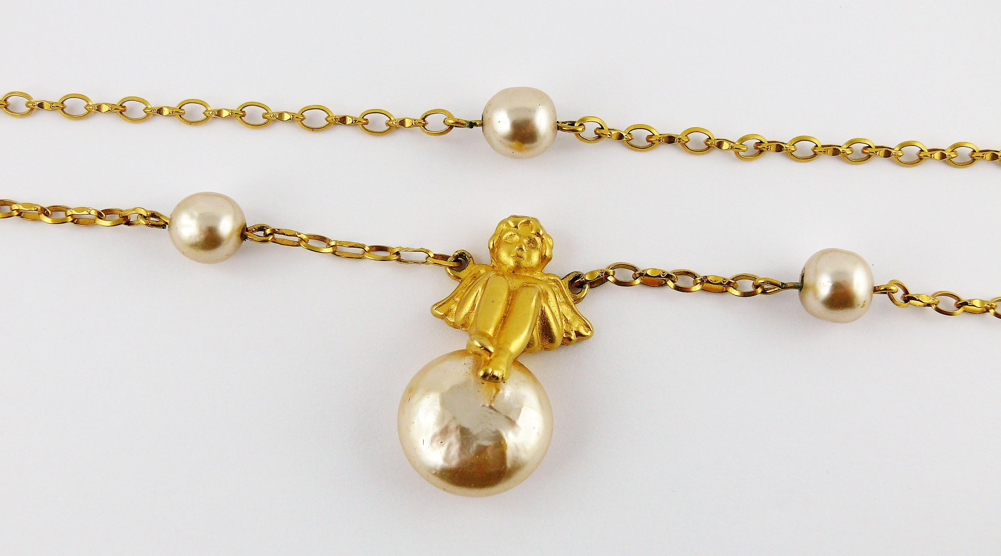 Karl Lagerfeld Vintage Two Tier Cherub Pearl Necklace In Good Condition In Nice, FR