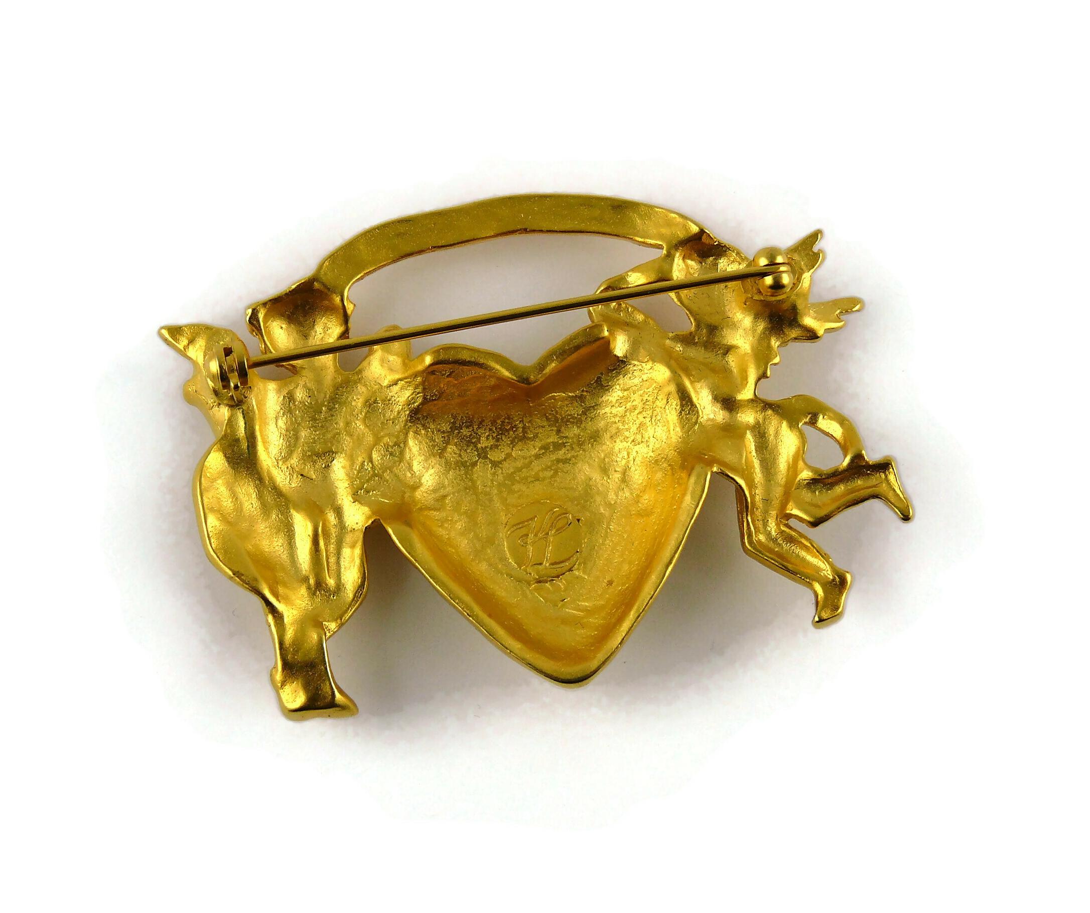Karl Lagerfeld Vintage Virtuf Est Denum Dei Heart Angel Gold Toned Brooch For Sale 2