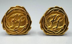 Karl Lagerfelf Gold Logo Button Earrings