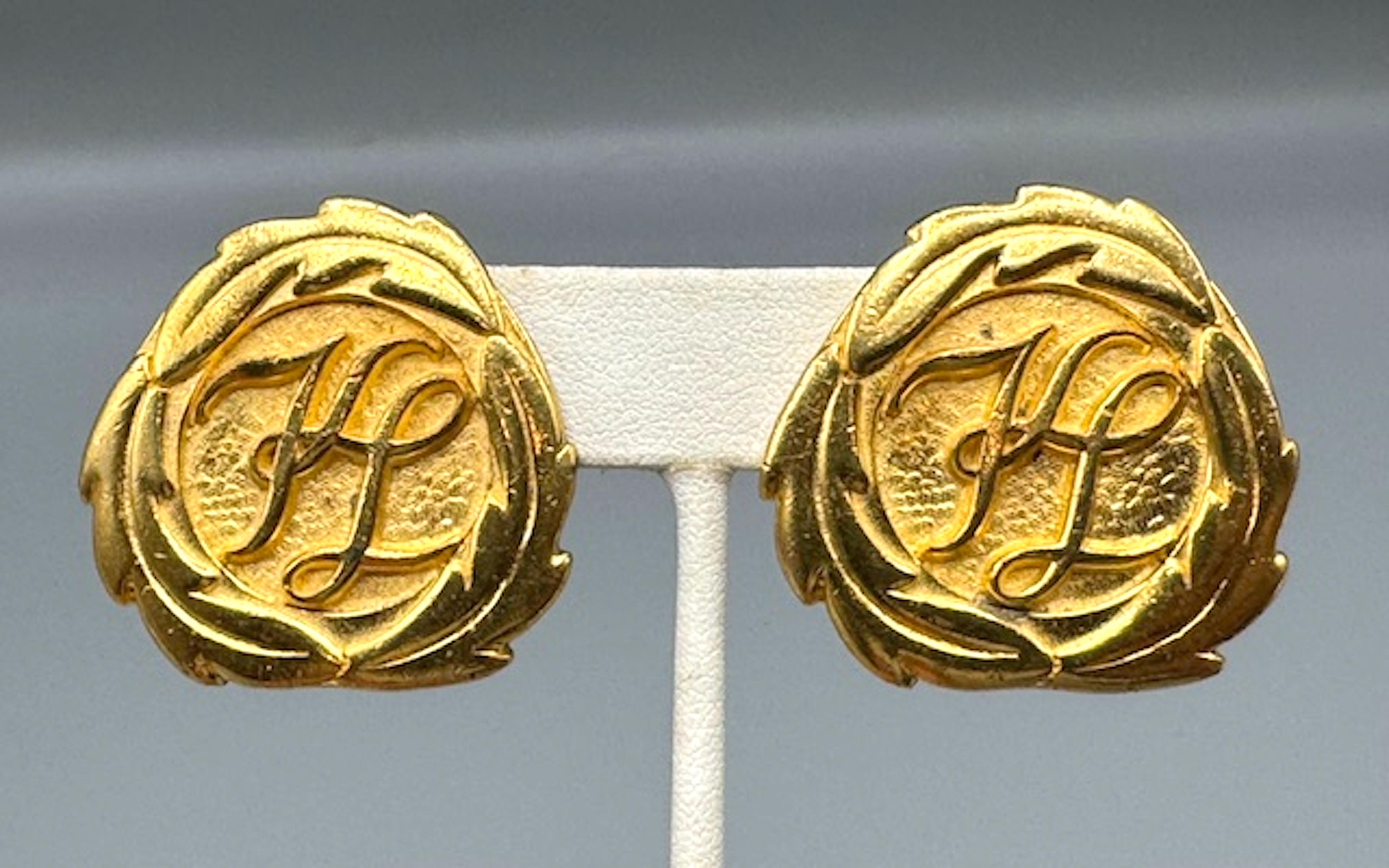 Karl Lagerfelf Gold Logo Button Earrings For Sale 1