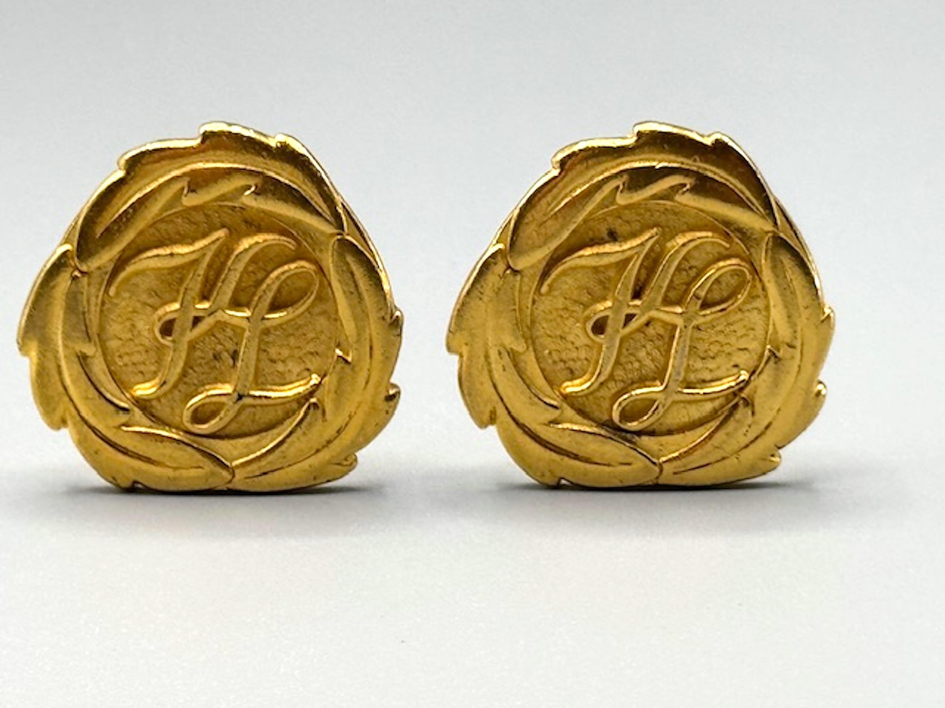 Karl Lagerfelf Gold Logo Button Earrings For Sale 2