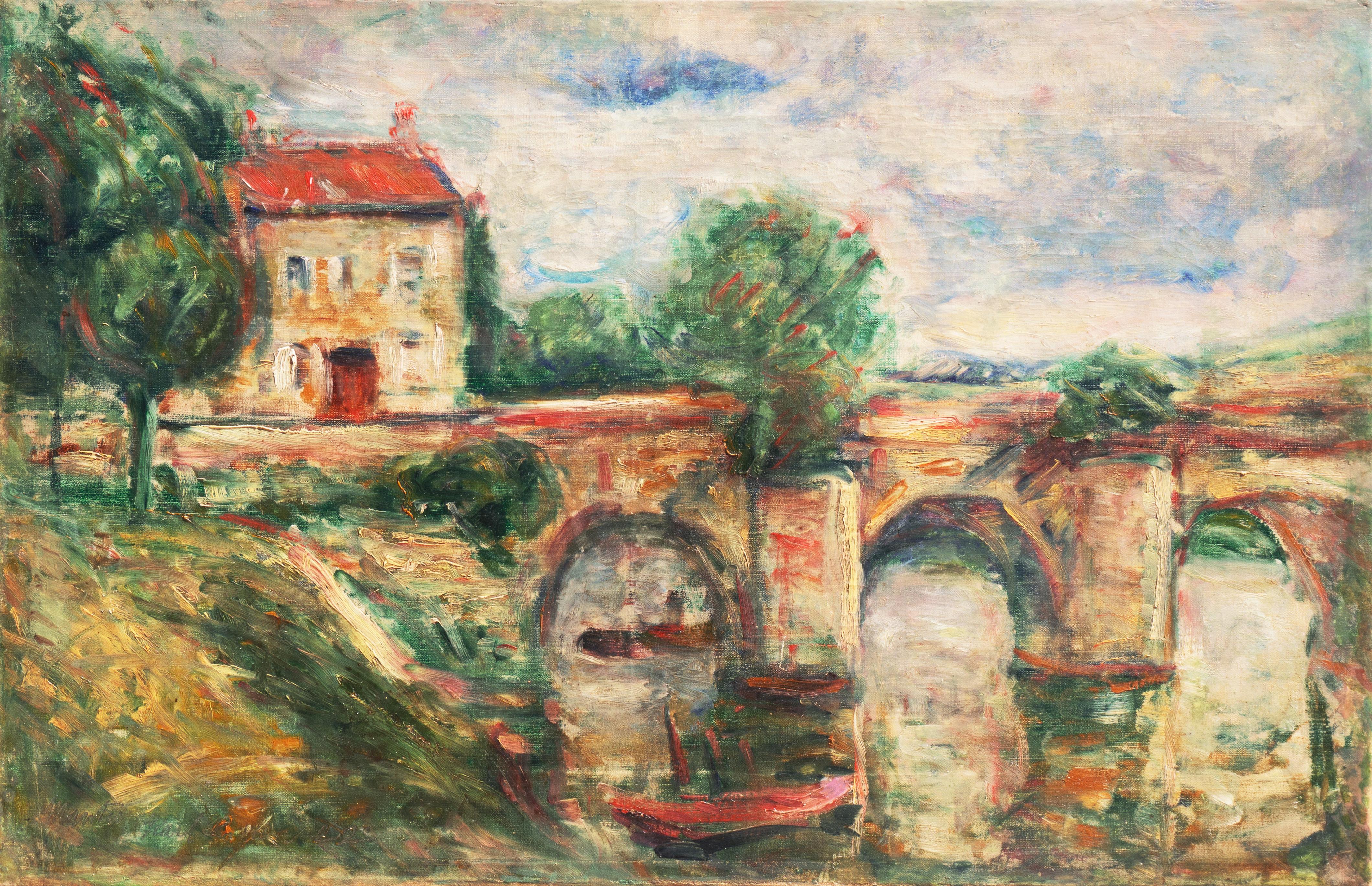 Landscape Painting di Karl Larsen - 'Paesaggio fluviale, Provenza', Salon d'Automne, Parigi, Benezit, Modernista danese