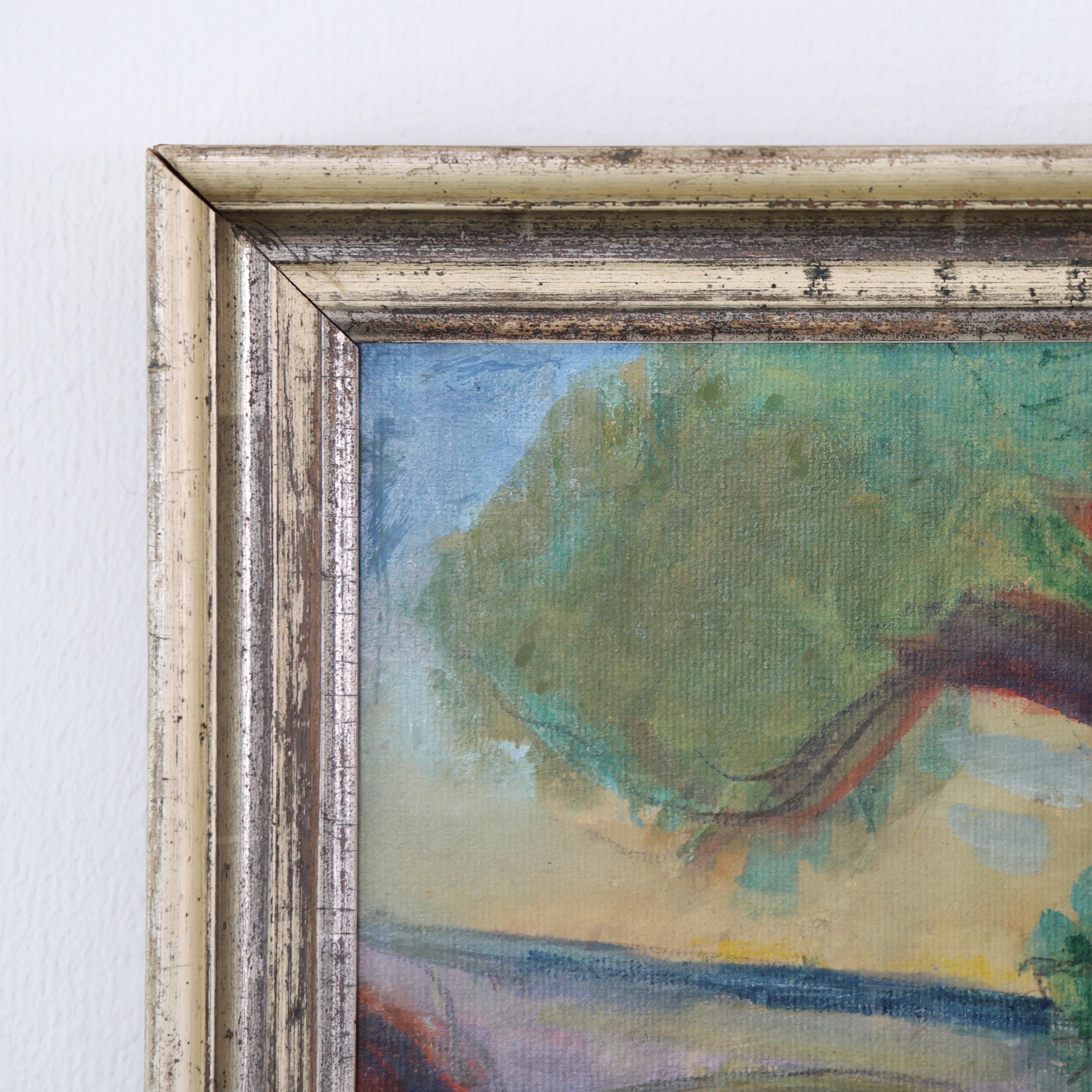 Hand-Painted Karl Larsen 'Mediterranean view at Cagnes-Sur-Mer', 1927, Denmark For Sale