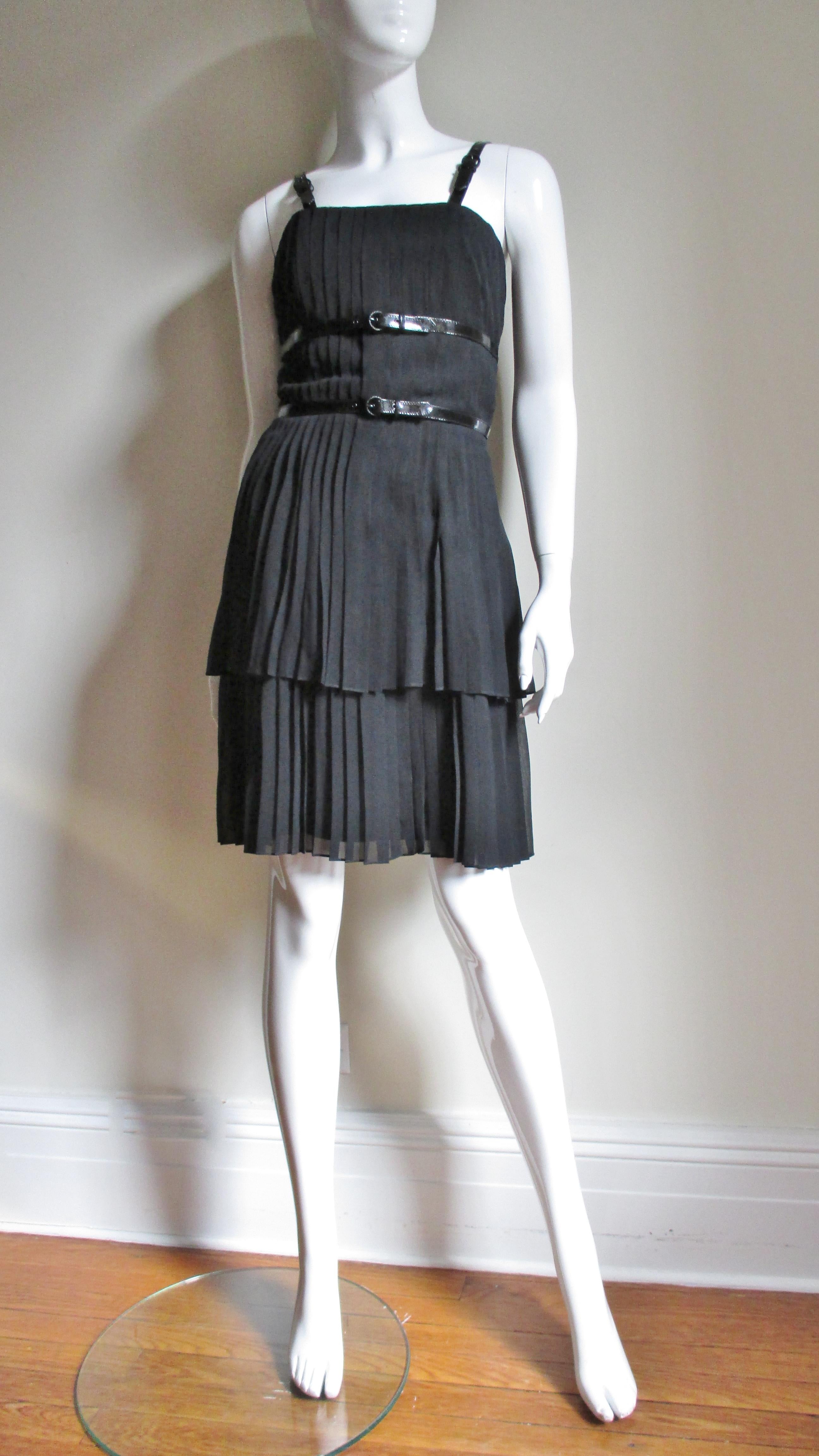 Women's Karl Lagerfeld Silk Dress with Leather Straps For Sale