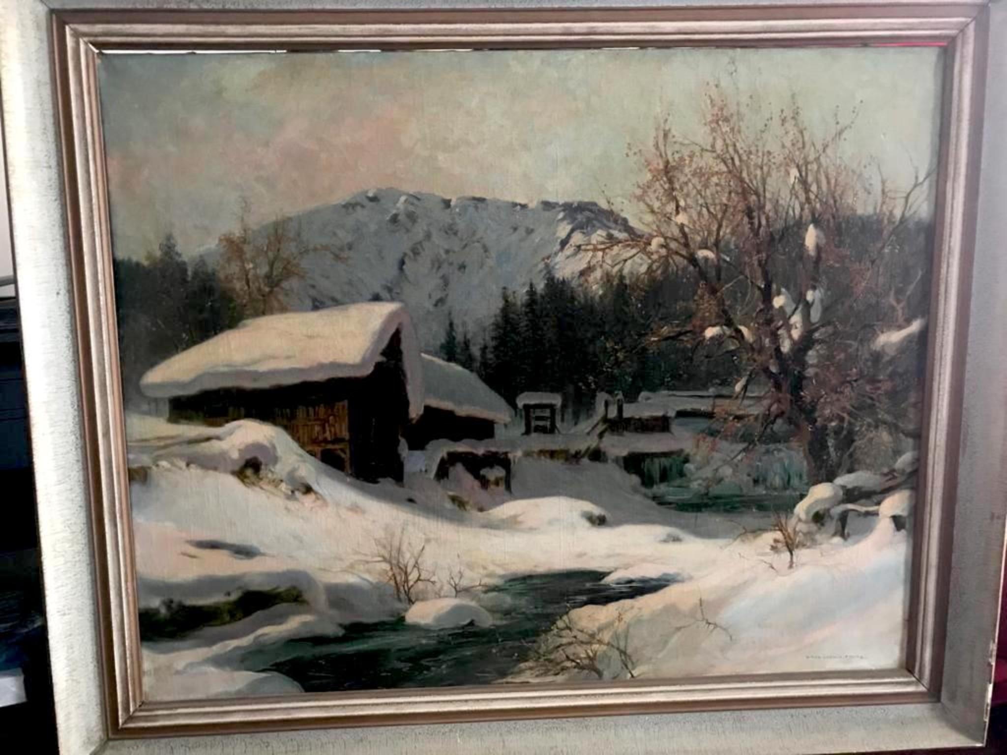 Paysage d'hiver - Marron Landscape Painting par Karl Ludwig Prinz