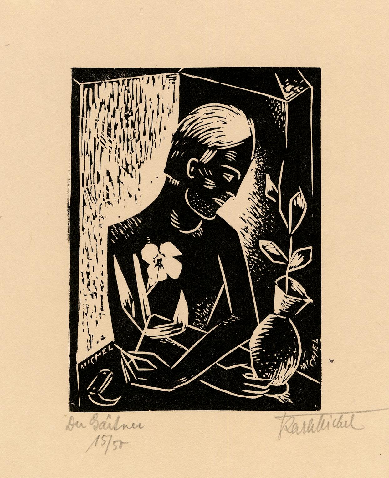 Karl Michel Figurative Print - 'Der Gartner' (The Gardener) — 1920s German Expressionism