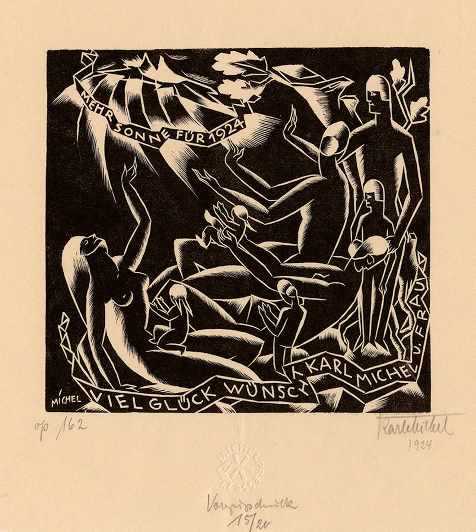 Karl Michel Figurative Print - 'Mehr Sonne fur 1924' (More Sun for 1924)— 1920s German Expressionism