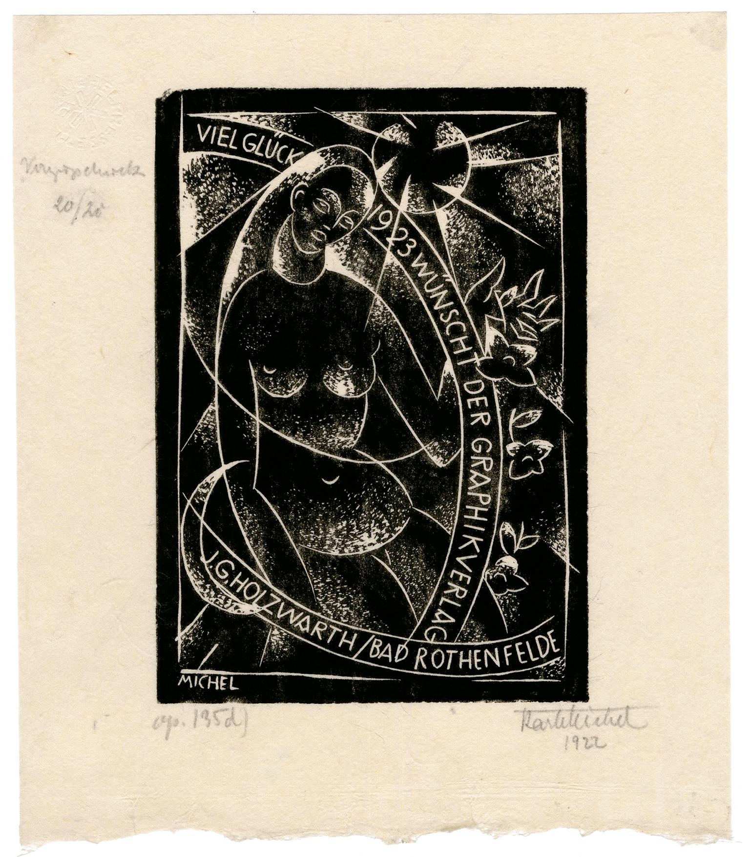 'Viel Gluck 1923' (Good Luck Wishes)  — 1920s German Expressionism - Print by Karl Michel