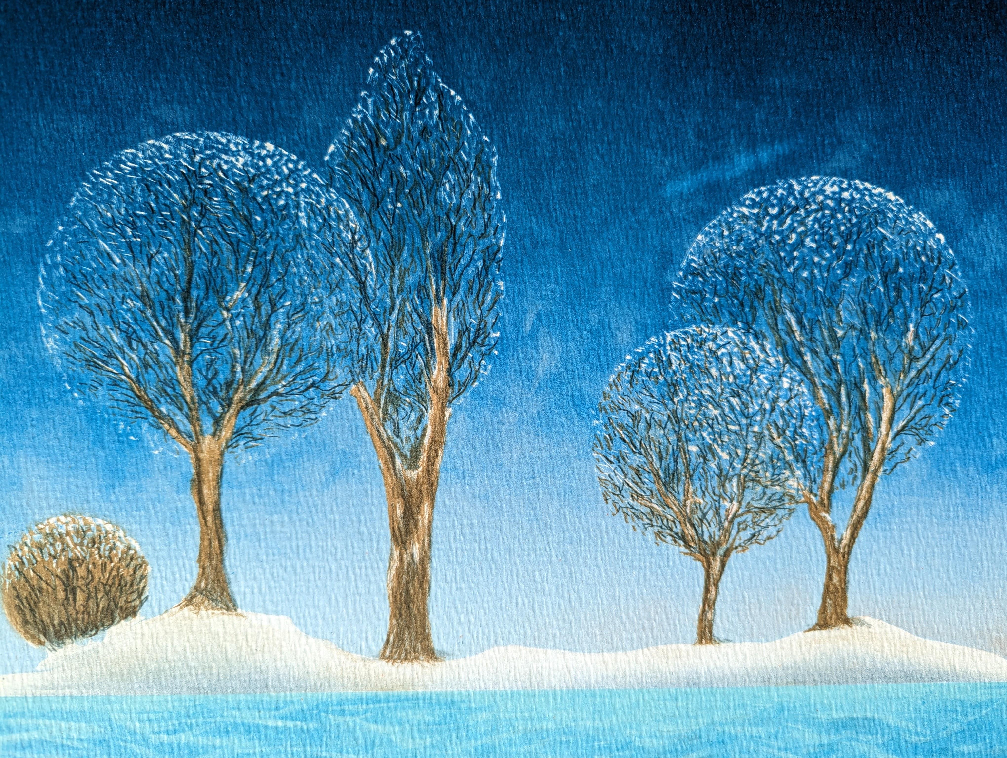 L'hiver quatre saisons - Bleu Abstract Print par Karl Momen
