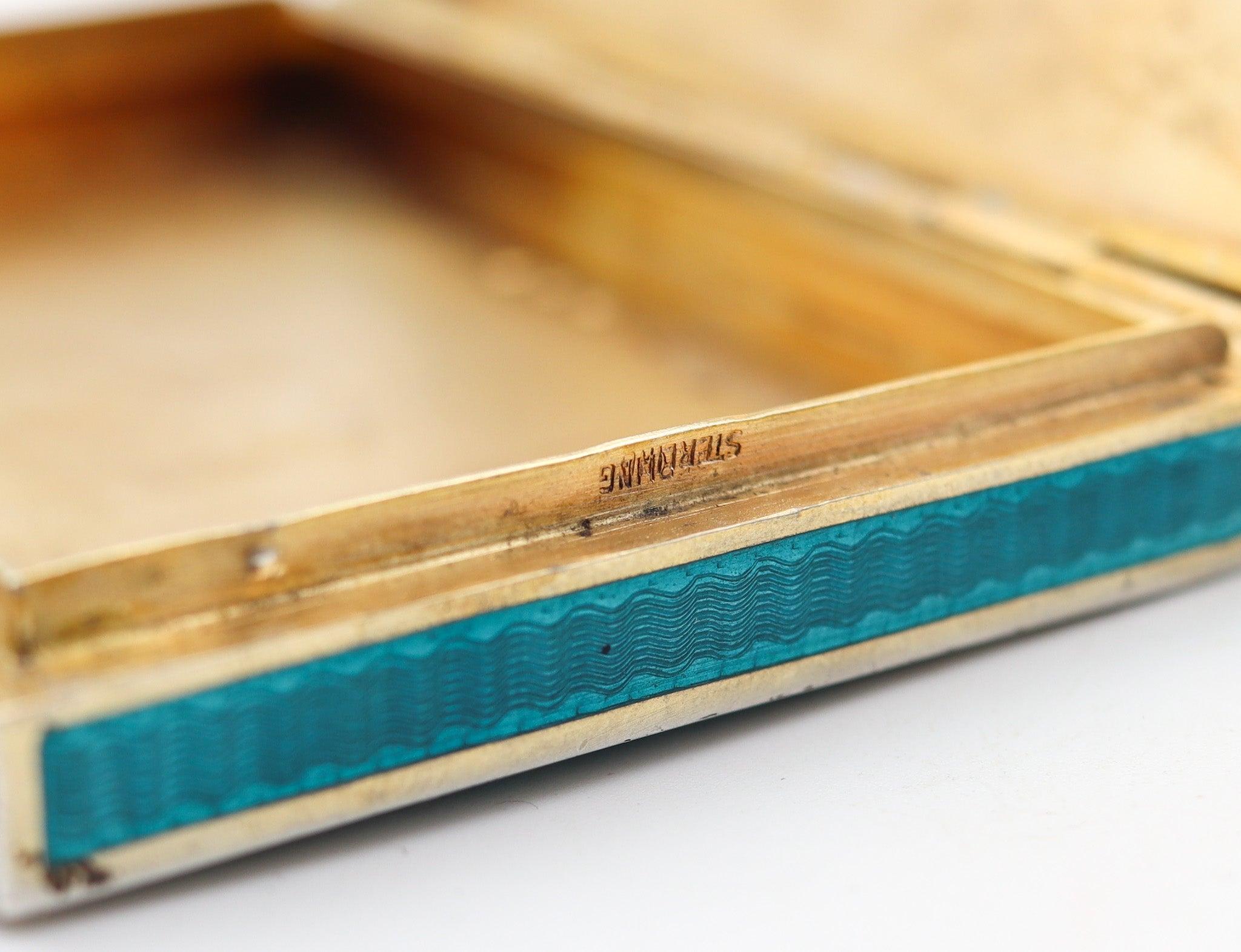 KARL NEUDOLT 1922 Art Deco Guilloche Blu Smalto Scatola in Argento .900 in vendita 2